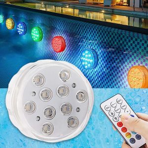 4 vandeniui atsparių RGB žibintų rinkinys + nuotolinio valdymo pultas | AQUASHEIN